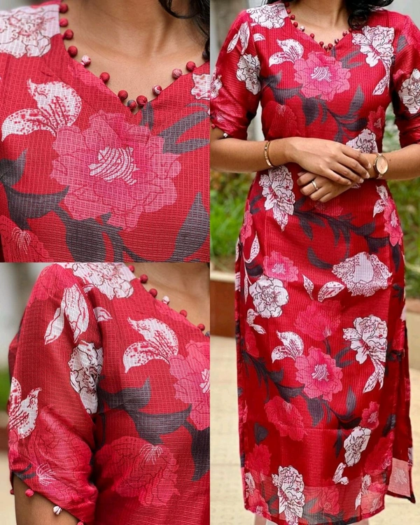 Summer season special Daily routine office work light weight kota cotton V- shape kurti (Only Kurti) - L