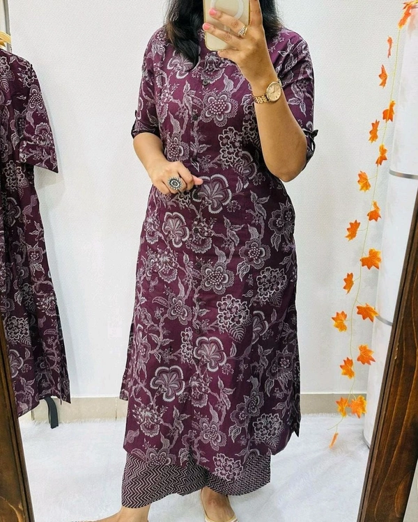 Launching Designer Co-Ords set in *Aline kurti pattern paired with Ankle length pant  - Wine, L