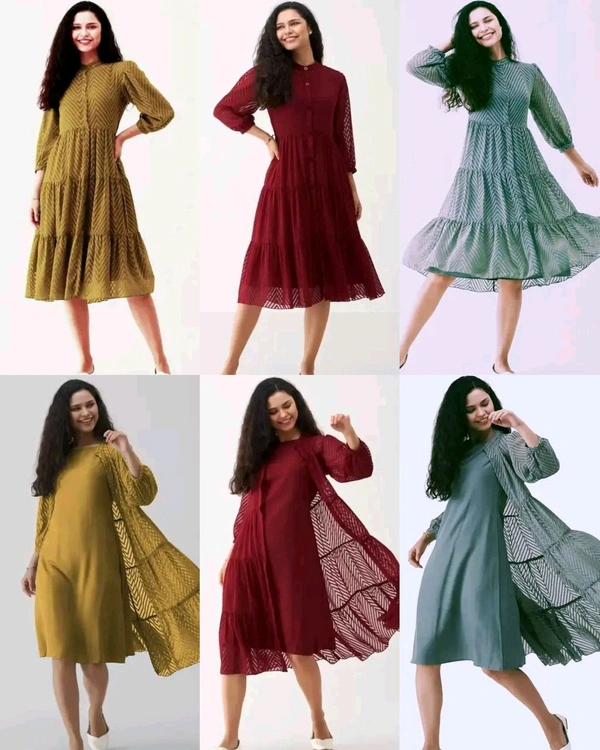 Latest Premium Quality Beautiful Georgette Woven Zikzak Jacket Kurta - Musterd, S