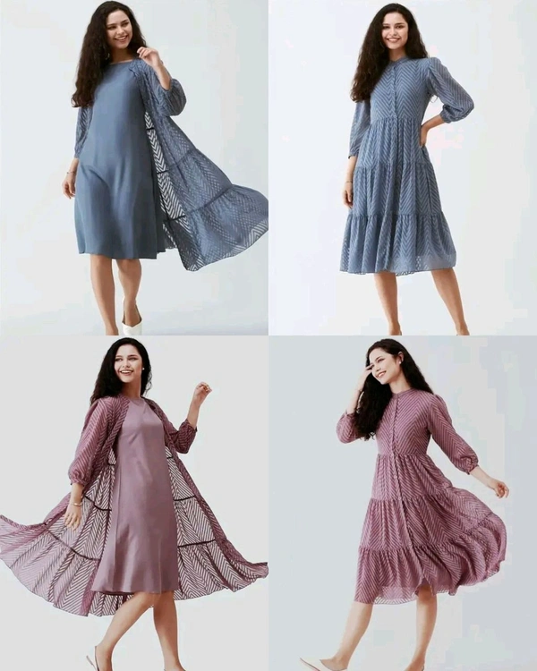 Latest Premium Quality Beautiful Georgette Woven Zikzak Jacket Kurta - Grey, XL
