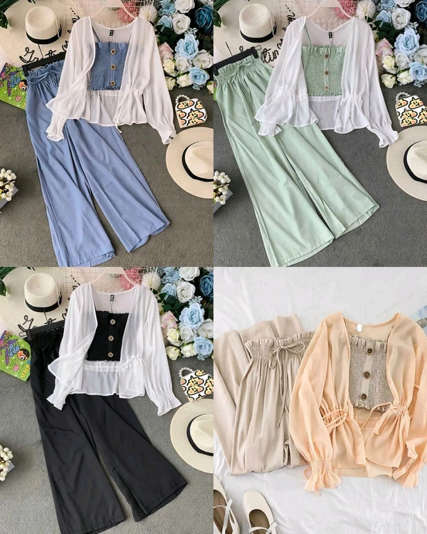Korean Style Top & Bottom Sets - Peach, S