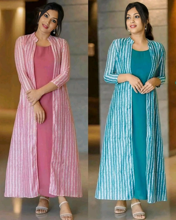 New Fashion Slit Long Jacket Kurta With Inner - Sky Blue, L