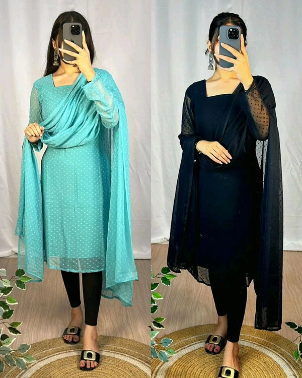 Trending kurti with dupatta with New Colours beautiful colours  - Navy Blue, M