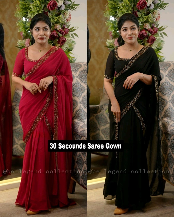 30 Secounds Gown Saree - Red, 2XL