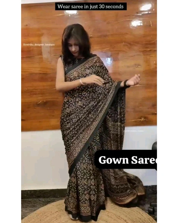 30 Secounds Gown Saree - Black & Brown, 2XL