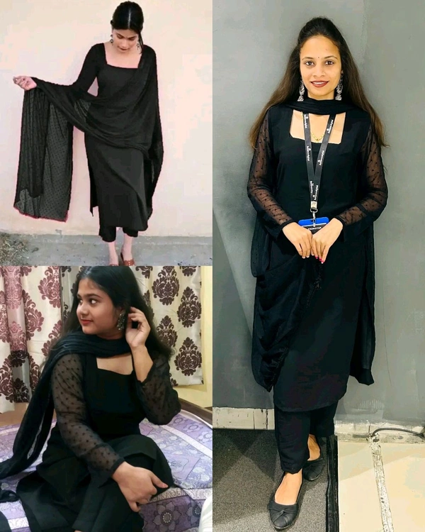 Trendy Kurta Full Sets with New Colours - Black, XS