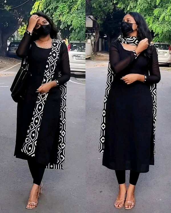 Style BLACK kurti With Dupatta - 2XL