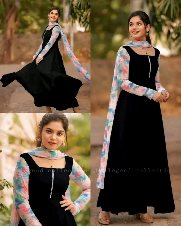 Trendy kurti with dupatta - Black, L
