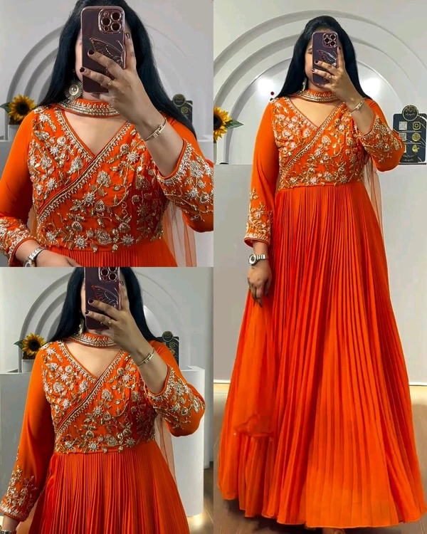 Trendy Embroidered Sequence Work Long Gown Sequence Work - M