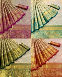 Kanjivaram silk sarees new model 2024 collection wedding party wear - Blue, Free Size