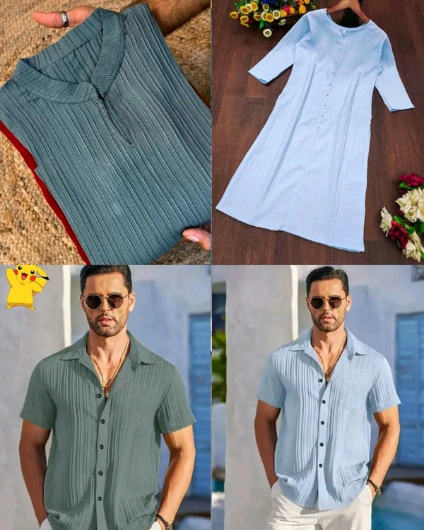 Popcorn Couple Dress ORDER SEPARTE🩷  - 2XL, Lite Blue Men