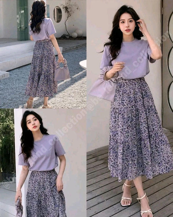 Trendy Top & Skirt Combo - Purple, M