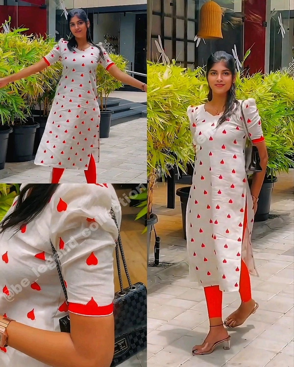 Trendy stylish Red Heart Printed Women's Kurti - 2XL