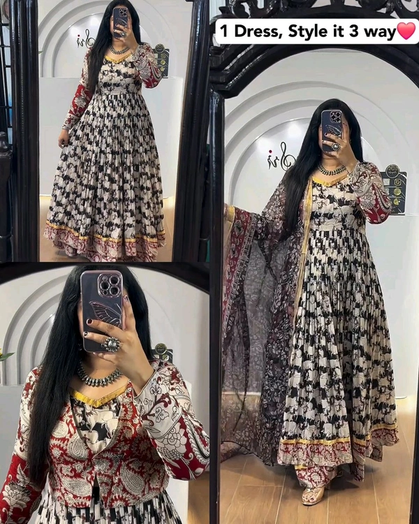 Style in 3 way Gown+Coat+Dupatta - L
