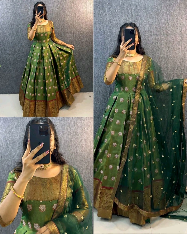 UPCOMING WEDDING SERIES GOWN WITH DUPPTA - Green, S