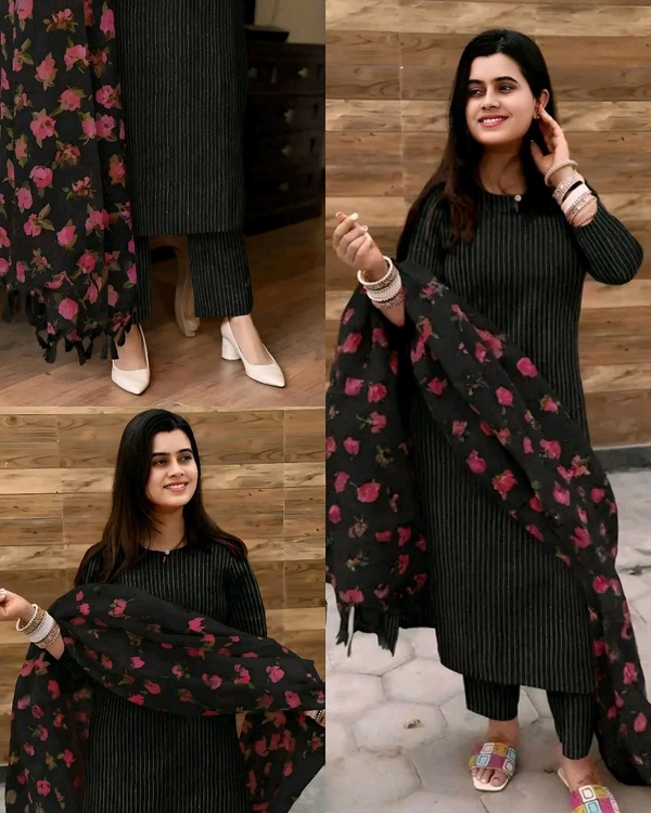New Fabulous Full Set Kurta with Dupatta and Bottomwear - Black, S