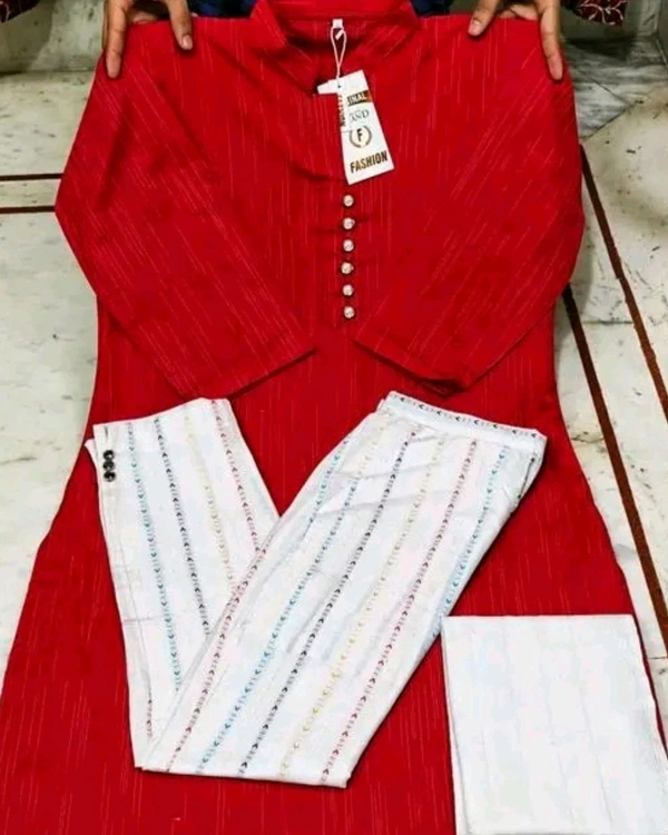 Khadi cotton daily wear kurta sets - Red, XL