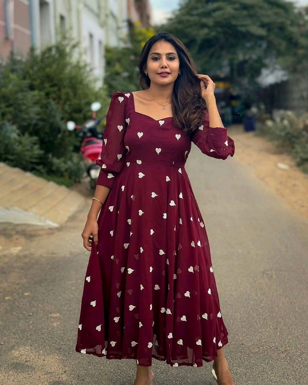 New HEART  Frock - Maroon, 3XL