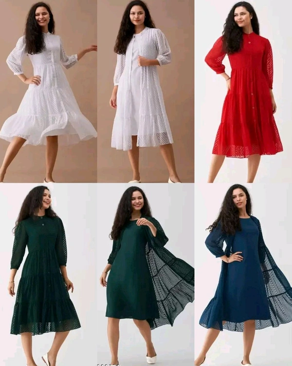 Latest Premium Quality Beautiful Georgette Woven Zikzak Jacket Kurta - Dark Green, M