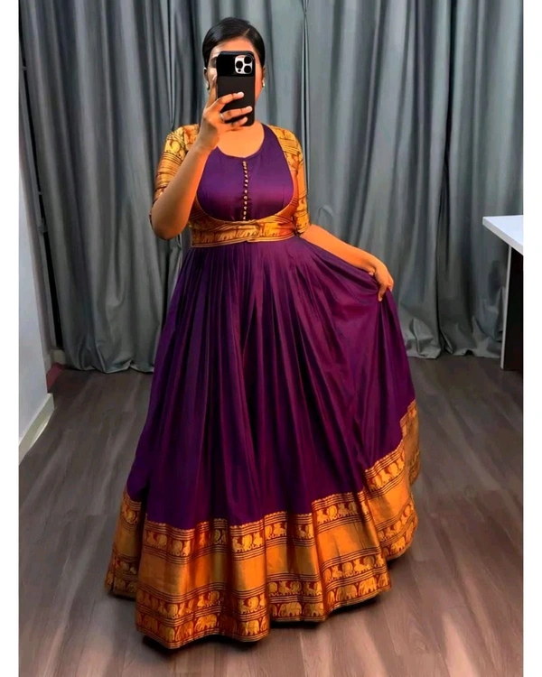 Pure Narayanpet Gown with Removable coat - Purple, M
