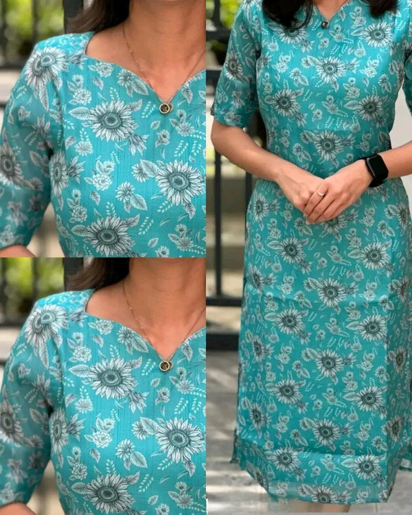 Women's Straight Floral Printed Kurti  - L