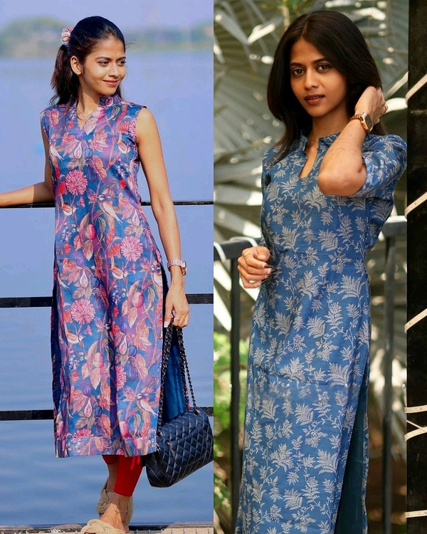 Trendy Attractive Kurtis - 1St Blue, M