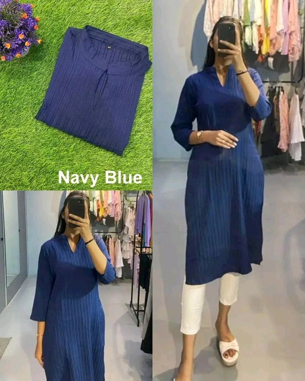 Popcorn New Kurti  - Navy Blue, L