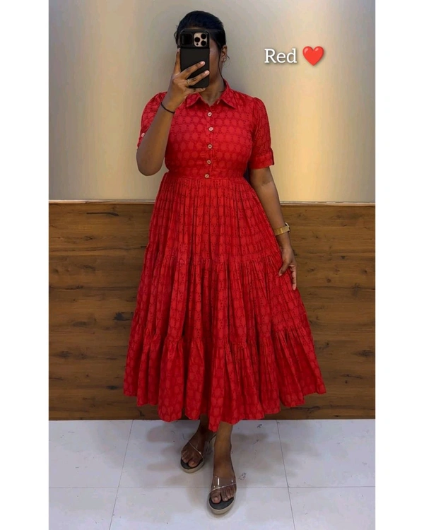 Hakoba 3 layer Midi Gown - Red, M