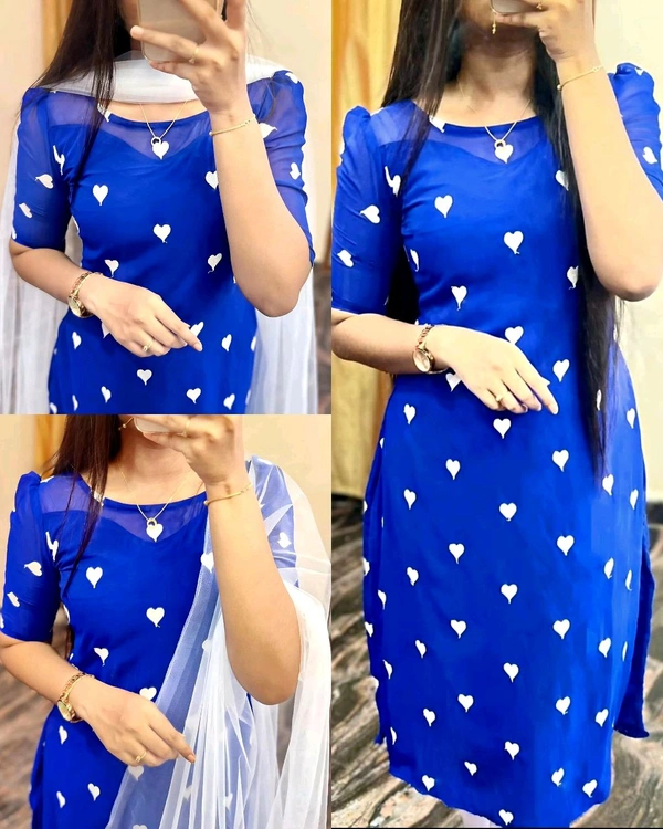 Elegant and Stylish Kurta With Dupatta - Blue, 3XL