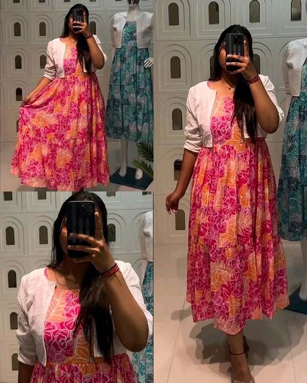 Beautiful flowers print maxi with hakoba koti - Pink, S