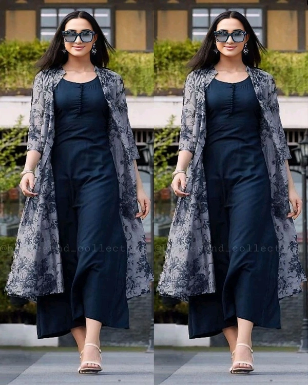 Elegant Gown with Printed Shrug - M