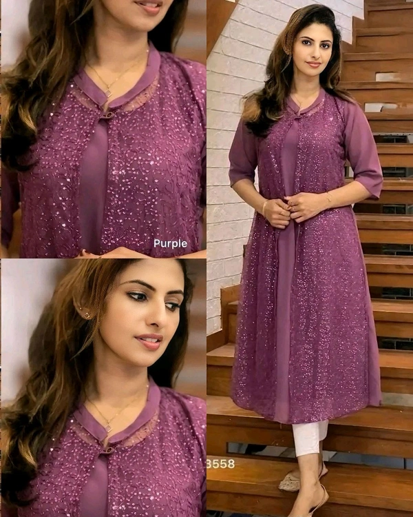 New Special jacket style Kurti - Purple, L