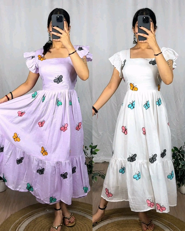 Elevate your style with the Butterfly Muska Cotton Maxi - White, M