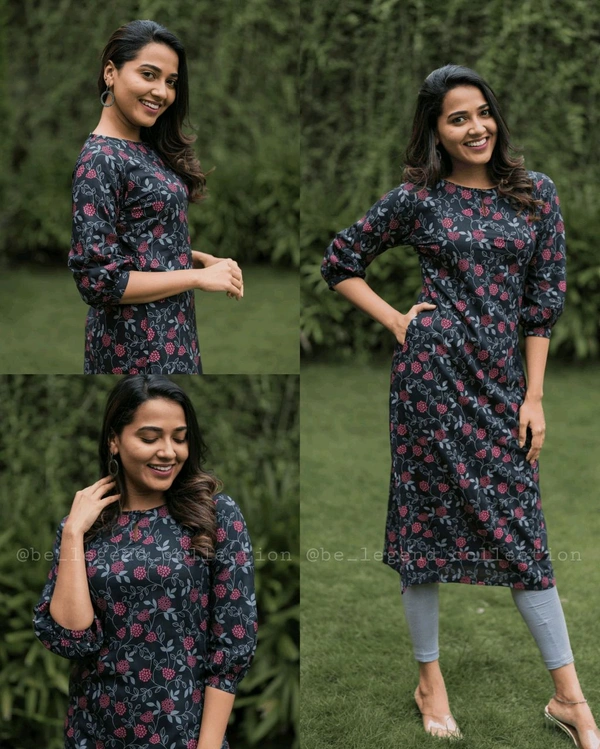 Elegant Print Kurti - Black, 2XL