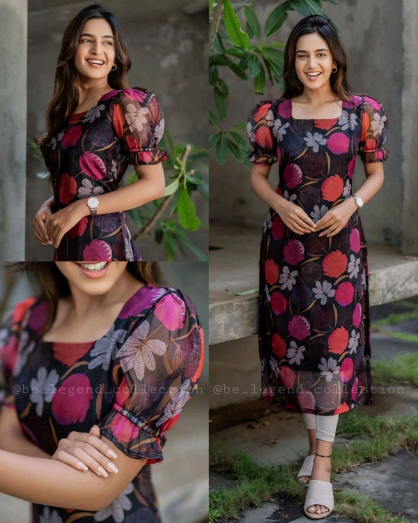Organza Floral Print Self Design Kurtis - 2XL
