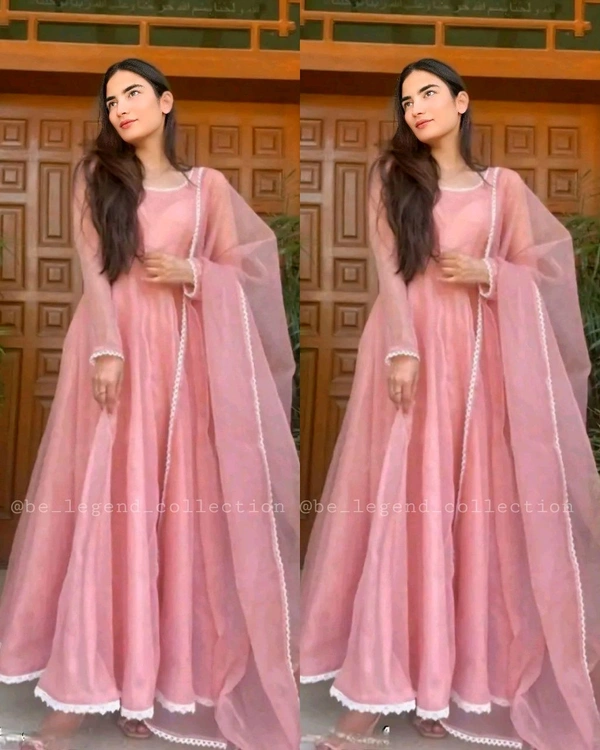 Pink Gown With Dupatta - S