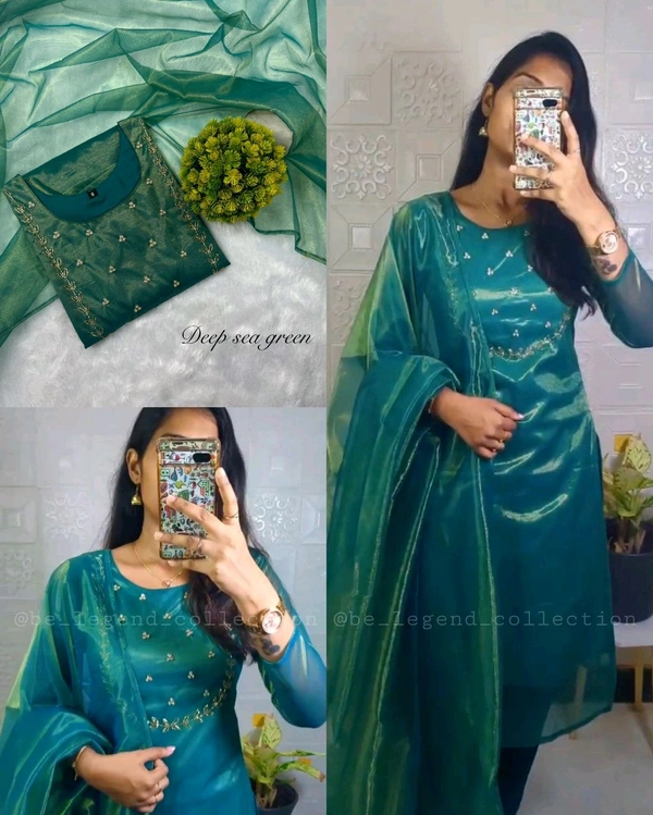 Trending Sparkle Handwork look for Festival Wear - Deep Sea Green, M