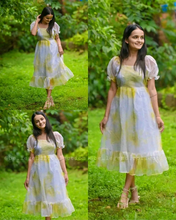 Woman Party Wear fancy Organza - Yellow, XL