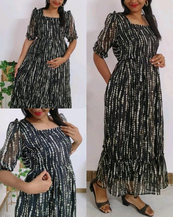 Stylish Chiffon Dress With Side Pocket - Green, S