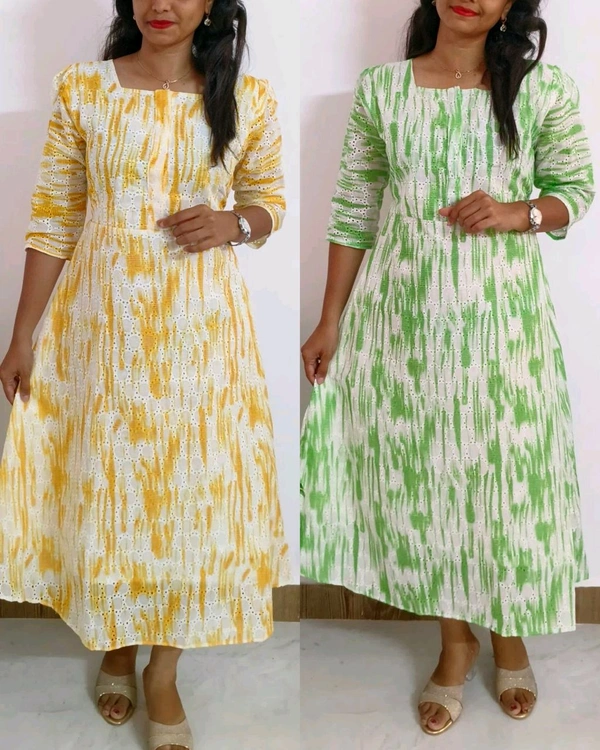 Hakoba Normal & Feeding Dress Centre Open Buttons - Yellow, XL