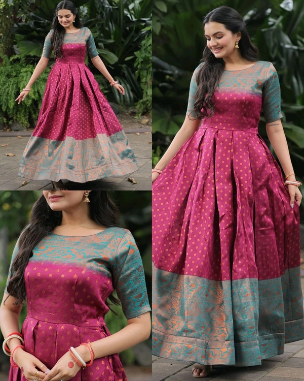 Women Woven Design Jacquard Long Gown - 2XL