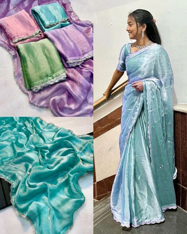 Trendy Saree with Hand Work Saree with Blouse Piece  - Blue, Free Size