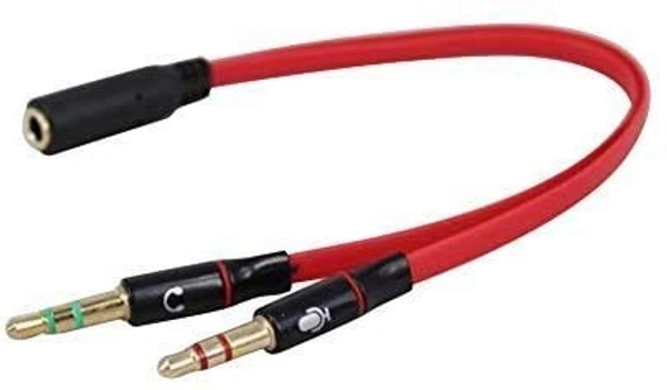 Gold Plated 2 Male to 1 Female 3.5mm Jack Headphone Earphone Audio Mic Y Splitter Cable for Pc Laptop (Red) - Red