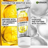 Garnier Vitamin C + Serum Face Wash | Visibly Brighter Skin in Just 1 Wash | Gentle cleanser for Skin Brightening & Tan Removal | For dry, oily, sensitive skin | Facewash for Women & Men | 50gm