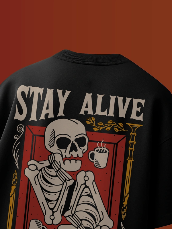 RULED Stay Alive Skeleton Oversized T-Shirt | RULED - black, s