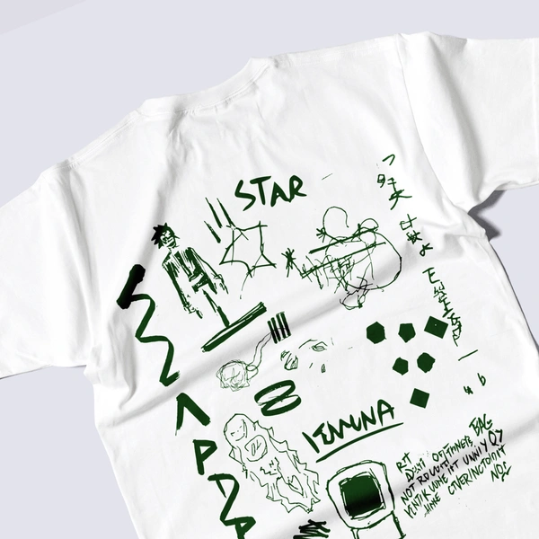 RULED Hand-Drawn Abstract Doodle Art tshirt - white, s