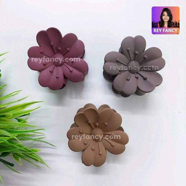 Cute Fancy Matt Finished Medium Sized Flower Hair Claw Clips (PACK OF 3) RF074