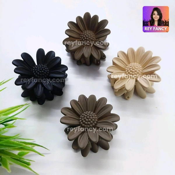 Cute Fancy Matt Finished Medium Sized Sunflower Hair Claw Clips (PACK OF 3) RF075