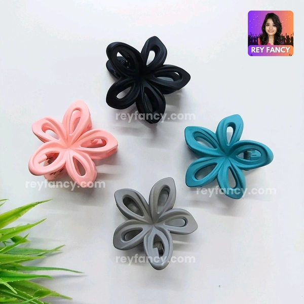 Cute Fancy Matt Finished Medium Sized Flower Hair Claw Clips (PACK OF 3) RF076