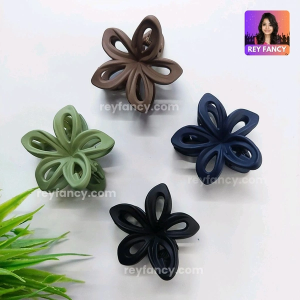 Cute Fancy Matt Finished Medium Sized Flower Hair Claw Clips (PACK OF 3) RF076